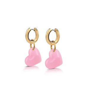New CURVY Orecchini a cerchio e pendete cuore in resina milky colorata Orecchini